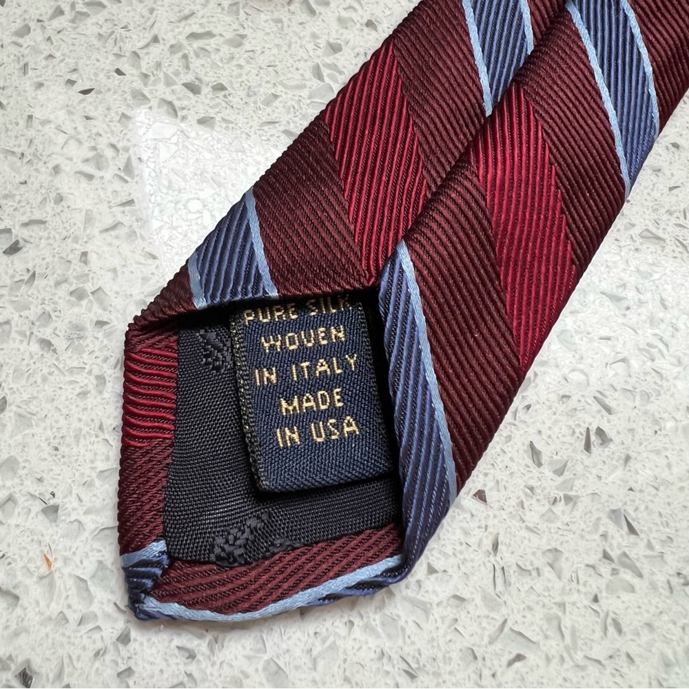 Brooks Brothers 100% Silk Burgundy and Navy Blue Striped Tie - Picture 7 of 10